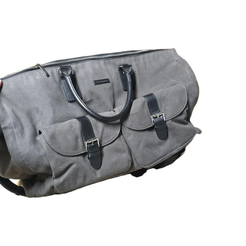 Hook & Albert Grey Waxed Canvas Garment Weekender Bag Travel Carry-On Duffel